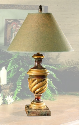 Hand Carved Wooden Swirl Table Lamp