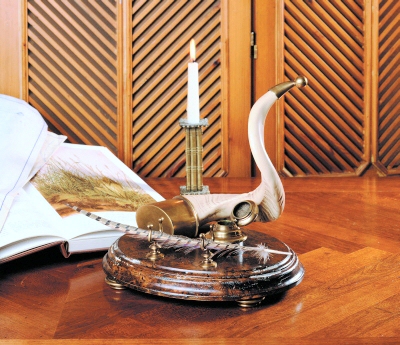 Ram's Horn Inkwell Stand with Quill