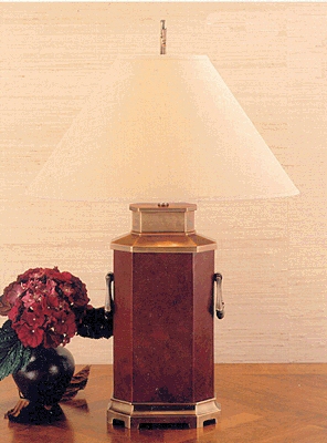 Rectangular Cut Corner   Lamp with Bamboo Motif