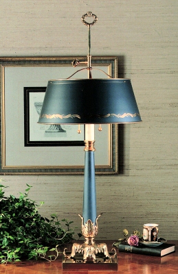 French Library Lamp with Hand Decorated Shade