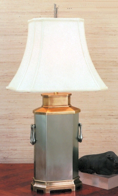 Rectangular Cut Corner   Lamp with Bamboo Motif